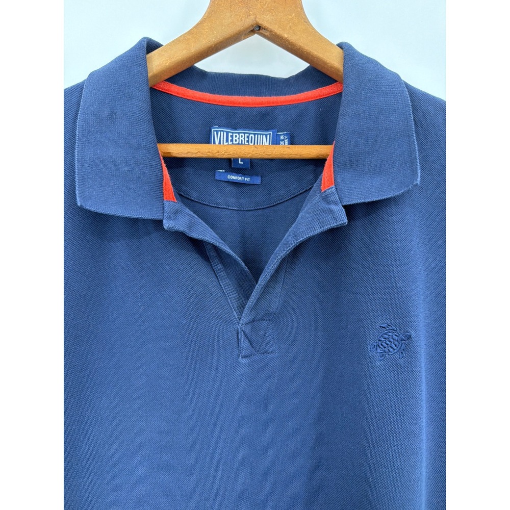 Vilebrequin‎ Mens Comfort Fit Navy Blue Orange Tipping Cotton Polo Shirt Size L